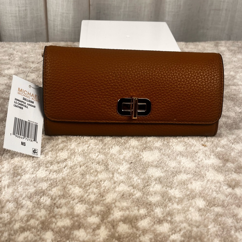 Michael Kors Cognac Pebbled Leather Bi-Fold-Over Wallet NWT